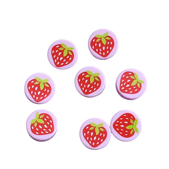 LEGO Strawberry Tile Round 1x1 Lot‎ 8 Pc 98138pb015 Pink Fruit Replacement Parts - Picture 1 of 2